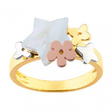 Zlatý prsten Cacharel XD002TN2, materiál žluté, růžové a bílé zlato 585/1000, perleť, váha: 3.60g