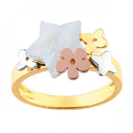 Zlatý prsten Cacharel XD002TN2, materiál žluté, růžové a bílé zlato 585/1000, perleť, váha: 3.60g