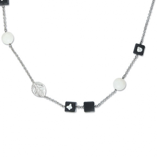 Stříbrný náhrdelník Cacharel CWC132NM0, materiál stříbro 925/1000, dřevo, perleť, váha: 7.70g