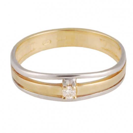 Zlatý Prsten Soliter 224 00868 10, materiál žluté, bílé zlato 585/1000, 1x briliant = 0.032 ct, váha
