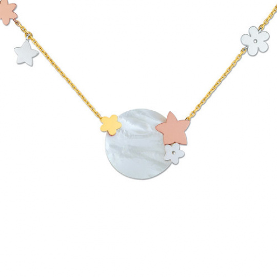 Zlatý náhrdelník Cacharel XD501TN2, materiál žluté, růžové a bílé zlato 585/1000, perleť, váha: 5.00
